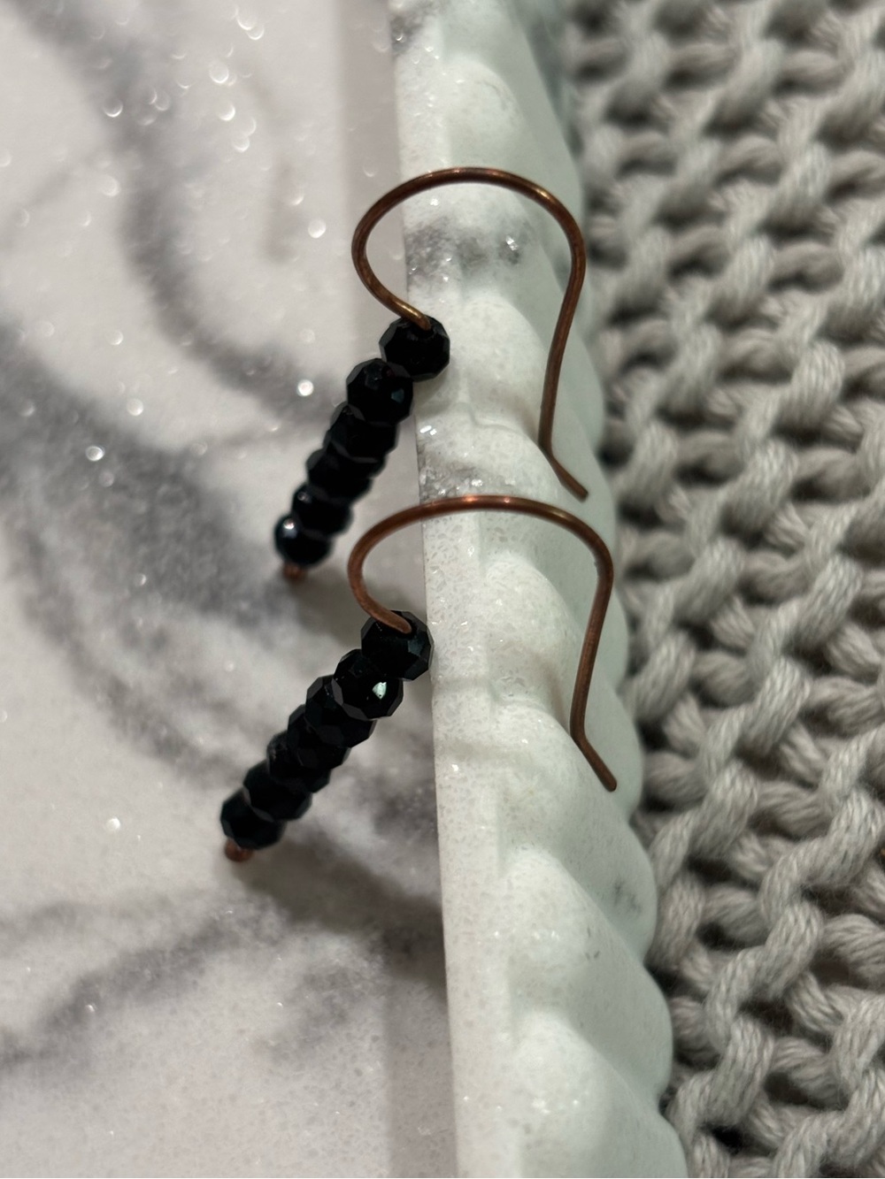 Handmade Black Onyx Bead Dangle Earrings with Copper Hooks